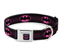 Collar para Perro con Hebilla de cinturón de Seguridad, Escudo de Batman, Color Negro y Rosa Intenso de 13 a 18 Pulgadas de Ancho