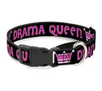 Collar para Perro con Hebilla de plumón de Drama Queen Negro/Fucsia Martingale, 3,8 cm de Ancho, Cuello pequeño, de 33 a 46 cm
