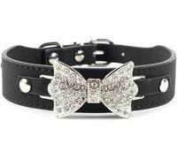 Collar para Perro con Lazo de Diamantes de imitación y Cristales Brillantes, Collar de Cuero para Mascotas, Collar para Cachorros y Gatos, Collares para Perros, Azul, XS-Negro-XS