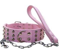 Collar para perro de piel de 3 filas de 2 pulgadas de ancho + correa de cadena para perro, resistente, ajuste grande, de Haoyueer