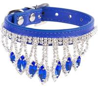 Collar para Perro, Gato de Cristal con Diamantes imitación Brillantes, Colgante Piel sintética, Mascota Suave Ajustable(Blue,Medium)