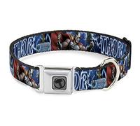 Collar para Perro Hebilla de cinturón de Seguridad Avengers Thor Hammer Acción Pose Galaxy Blues Blanco 15 a 26 Pulgadas 1.0 Pulgadas de Ancho, DC-WTH023-L