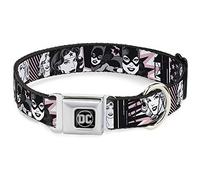 Collar para Perro, Hebilla de cinturón de Seguridad, Paneles Retro de Batgirl Wonder Woman, Negro, Rosa, Blanco, 13 a 18 Pulgadas 1.5 Pulgadas de Ancho
