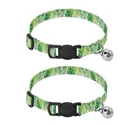 Collar para perro pequeño con diseño de hojas tropicales verdes con campana, paquete de 2 collares para mascotas, longitud ajustable de 10.6 a 17.1 pulgadas