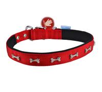 Collar para perros acolchado Confort de GogiPet®, rojo con huesos