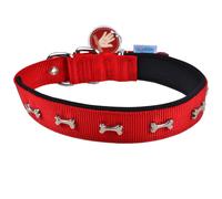 Collar para perros acolchado Confort de GogiPet®, rojo con huesos