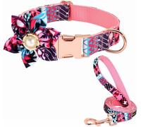 Collar para Perros, Conjunto de 3 Collares y Correas Elegantes for Perros, Ajustables for Cachorros con Lazo Floral, Collar Perro Personalizado Elegante, Regalo