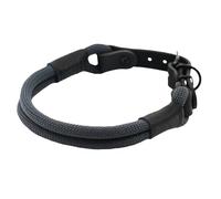 Collar para perros de doble color gris, hebilla negra y herrajes de metal, longitud de 60 cm, 10 mm, cuello de nailon ajustable, robusto, resistente a la intemperie, tapas de piel negra