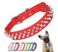 Collar para perros de pinchos, de suave piel ecológica de poliuretano, con remaches y tachuelas, collar ajustable para gatos, rojo, XS