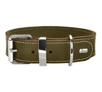 Collar para Perros HUNTER Aalborg Special, Color: Verde Oliva, Cuero fuertemente engrasado, Costuras Decorativas en Contraste, Ideal für Deportes caninos, Hecho en Deutschland, Talla: 55