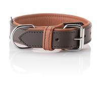 Collar para perros Knuffelwuff Detroit de cuero suave con hebilla de seguridad, marrón/pardo anaranjado, 50-58 cm, 3,8 cm