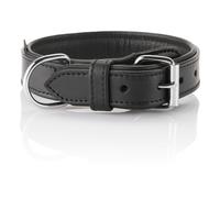 Collar para perros Knuffelwuff Detroit de cuero suave con hebilla de seguridad, negro, 55-63 cm, 4,5 cm