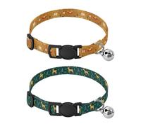 Collar para perros pequeños, 2.3 a 6.8 kg con hebilla de liberación para perros niñas y machos, 2 paquetes de Navidad, Papá Noel dorado y trineo de renos, reno dorado y árboles sobre cuadros verdes