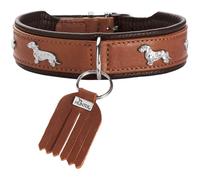 Collar para teckel Hunter MÚNICH, Color: CognacNegro, Cuero con Elegantes Apliques de Dachshund, Fabricado de Forma, Hecho en Deutschland, Talla: 32