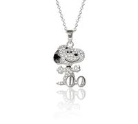Collar PEANUTS Snoopy para mujeres con licencia oficial, collar chapado en plata flash de 18" con colgante 3D de Snoopy, regalo Snoopy, latón chapado en plata flash, circonita cúbica, latón, circonita