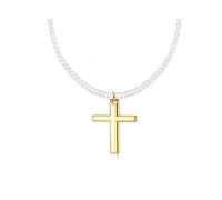 Collar pequeño y delicado con colgante de cruz, bohemio, turquesa, cuentas de semillas, gargantilla para mujeres y hombres, regalo de joyería de fe, 47 centimeters, Piedra Acero inoxidable, Sin piedra