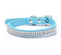 Collar Perro Collar de Perro de Cuero Collares para Perro Brillantes con Diamantes de Imitación Tachonados para Mascotas Cachorros Gatos Perros Azul XS