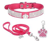 Collar Perro de Terciopelo Suave Perros Correa y Collar Lindo Lujo Diamantes tachonados Bling Ajustable Collar de Cachorro para Perros pequeños Gatos medianos Rosado S