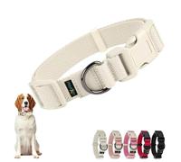 Collar Perro Mediano Collares para Perros de Algodón Cómodos con Etiqueta Removible Dog Collar para Perros Pequeños Medianos Grandes Resistente y Ajustables 25-50/2,5cm (M) Beige