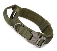 Collar Perro Táctico Ajustable con Asa de Control, Fabricado en Nailon, Acolchado, Hebilla Metálica, Collares para Perros de Tamaño Mediano, Caza, Adiestramiento, Ocio, Outdoor Verde L