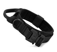 Collar Perro Táctico Ajustable con Asa de Control, Fabricado en Nailon, Acolchado, Hebilla Metálica, Collares para Perros de Tamaño Mediano, Caza, Adiestramiento, Ocio, Outdoor Negro M