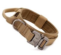 Collar Perro Táctico Ajustable con Asa de Control, Fabricado en Nailon, Acolchado, Hebilla Metálica, Collares para Perros de Tamaño Mediano, Caza, Adiestramiento, Ocio, Outdoor Caqui M