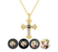 Collar personalizado con alas de ángel con imagen en el interior, collar personalizado de proyección de fotos, collar con colgante de cruz con texto en inglés "I Love You", para mujeres y madres