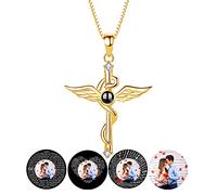 Collar personalizado con alas de ángel con imagen en el interior, collar personalizado de proyección de fotos, collar con colgante de cruz con texto en inglés "I Love You", para mujeres y madres
