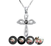 Collar personalizado con alas de ángel con imagen en el interior, collar personalizado de proyección de fotos, collar con colgante de cruz con texto en inglés "I Love You", para mujeres y madres