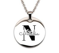 Collar personalizado con diseño inicial y nombre grabado a laser, acero inoxidable, Joyería Personalizada regalo novia, amiga, pareja, hermana, madre, prima, compañera, san valentín (Plateado)