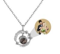 Collar personalizado con foto de plata 925 con proyección de plumas, recuerdo personalizado, colgante de cristal, regalo para el día de San Valentín (plata)