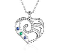 Collar personalizado con nombre de corazón con piedra natal para mujer, collar personalizado para mamá abuela con 2-4 nombres, collar de piedra natal para mamá, abuela, esposa, regalos para cumpleaños