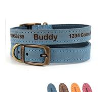Collar Personalizado de Cuero para Perros + Correa Opcional | Grabado con láser - Azul, tamaño 1