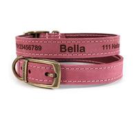 Collar Personalizado de Cuero para Perros + Correa Opcional | Grabado con láser - Rojo, tamaño 7
