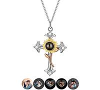 Collar Personalizado de Proyección de Girasol con Cruz para Mujer Collar con Foto Te Quiero Collar 100 Idiomas Joyería Recuerdo Día de la Madre Regalos para Mujer Esposa Mamá Novia,Estilo 14