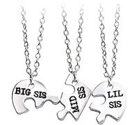 Collar Puzzle Corazón de Moda Pequeña Hermana Central Grande Puzzle Love Collar 3 Piezas Joyas Delicadas Regalos para Niñas Hermana Mejor Amiga Practical Treatment