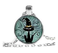 Collar que brilla en la oscuridad, colgante mágico de gato negro, collar de Halloween para fotos de arte de vidrio, 1