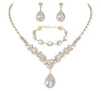 Collar redondo Celestial Tear Drop Jewelry - Juego de pendientes y pulseras con colgante de estrella líquida con diseño de alas de ángel para noches de gala y collar de manifestaciones glamurosas (A