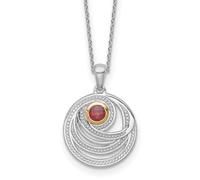 Collar redondo de plata de ley 925 chapada en rodio de 22 mm con detalles de granate de 14 quilates, regalo de joyería para mamá, talla única, Gema Metal Granate Piedra preciosa metal, Granate