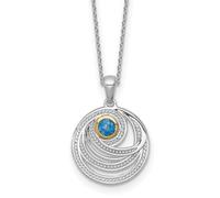 Collar redondo de topacio azul Londres chapado en rodio de 21,8 mm con acento de 14 quilates, regalo de joyería para mamá, talla única, Gema Metal Topacio azul Piedra preciosa metal, topacio azul de