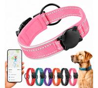 Collar reflectante para perro con soporte protector impermeable AirTag, collar acolchado con etiqueta de identificación QR, collar de perro mediano ajustable para perros pequeños, medianos y grandes