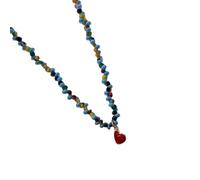 Collar retro con colgante de corazón con cuentas de cristal azul, cadena de clavícula ajustable para trajes diarios, collar de cuentas retro con dije de corazón