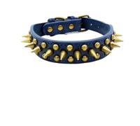 Collar retro para perros - Remaches de piel resistentes y ajustables para resistir mordeduras (Deep Blue,Silver s)
