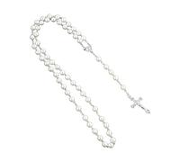 Collar Rosario Perlas de imitación Redondas Colgante Cruz Flor Rosa Collares Religiosos para Niñas Mujeres Joyas con Colgantes