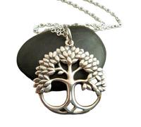 Collar rústico de árbol de la vida en plata de ley 925. Joyería bohemia con hojas naturales, colgante antiguo oxidado, amuleto sencillo para uso diario. Cadena de 45 cm. Chapado en plata. L_PN_0304