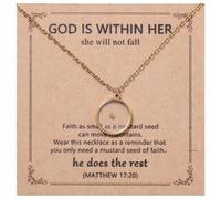 Collar Semillas Mostaza, Collar Religioso Acero Inoxidable Redondo Ajustable para Mujer con Tarjeta Motivación Colgante con Semillas Mostaza Collar Fe Regalo Cristiano para Mujer(Oro)