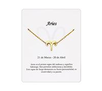 Collar Signo Zodiaco Aries Acero Inoxidable hermosa Tarjeta Significado Signo Zodiacal Colgante Horóscopo Para mujer o Hombre Regalo Cumpleaños (Aries Dorado)