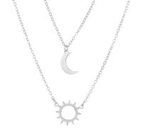 Collar Sol y Luna para Pareja, 2 Piezas Collar Sol y Luna Mejor Amigo, Juego de Collar, Juego de Bestie de la Amistad para Hija, para su Novia Hermana Regalo del día de San Valentín, Plata