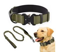 Collar Táctico con Correa para Perro Mediano y Grande, Collar Ancho, Ajustable y Resistente con Asa de Sujeción y Hebilla metálica, Correa con Doble Asa y Sistema Amortiguador de Tirones