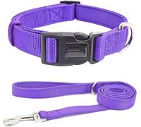 Collar táctico Duradero con Correa for Perro, de Nailon Personalizado, for Entrenamiento Militar, for Perros pequeños, medianos y Grandes(Purple Set,L)
